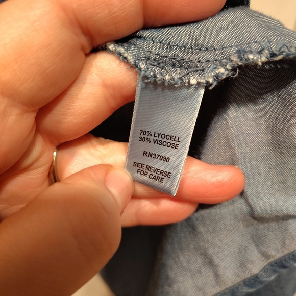 Cato NWT Blue Chambray Peasant Top Sz 26/28W Summer Boho Beach Stripe Patches - Picture 6 of 8